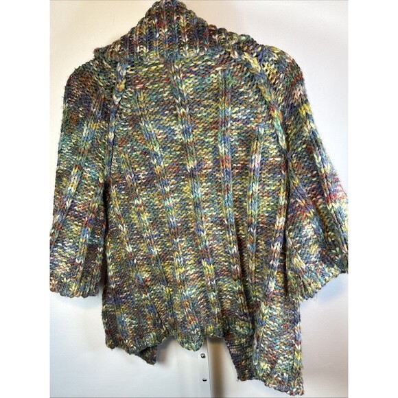 Leo & Nicole Chunky Cardigan Multi-Color Wool Blend 3/4 Bell Sleeve Size Lg - Picture 6 of 7